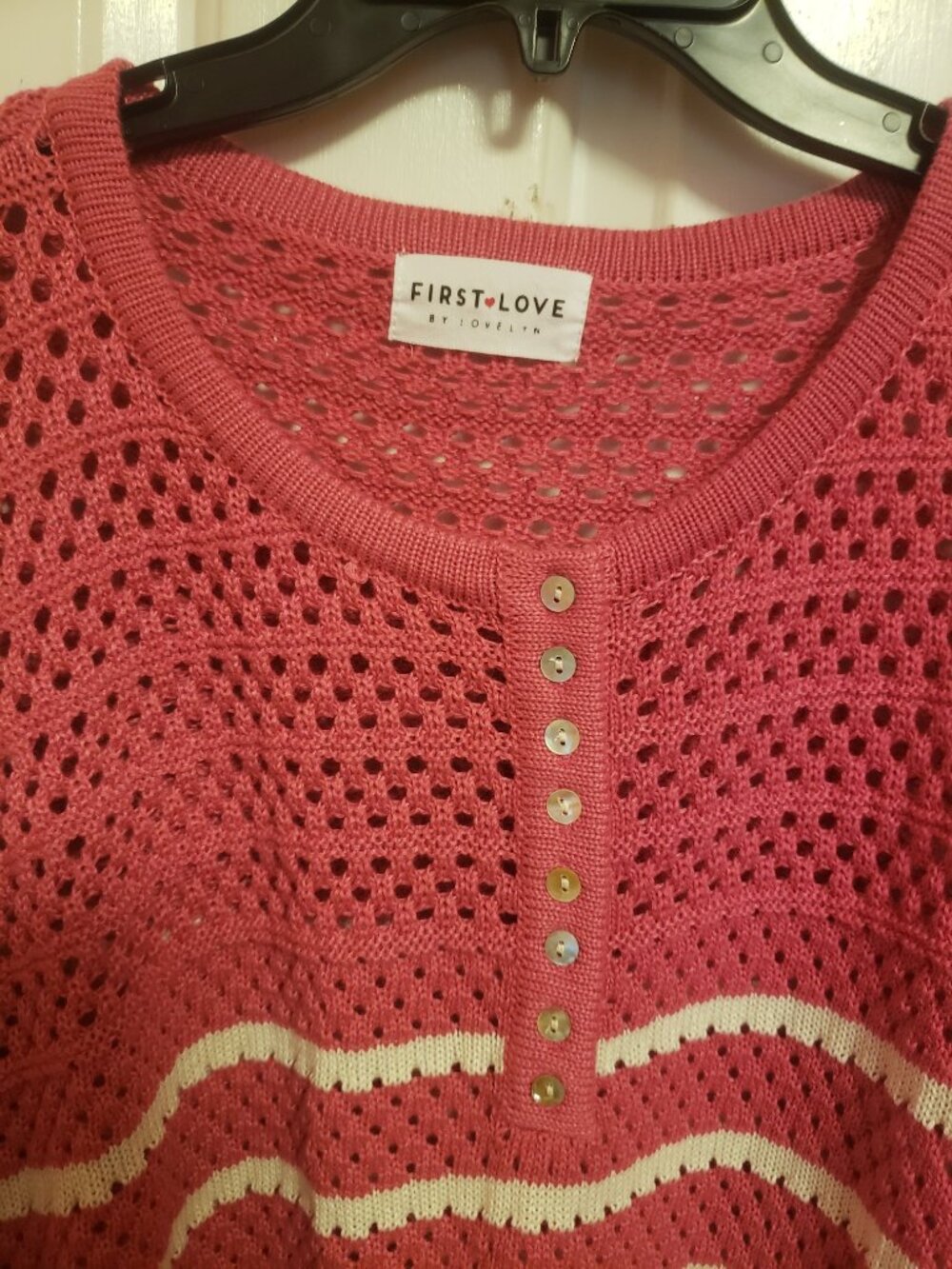First Love Pull over Pink!White crocheted design